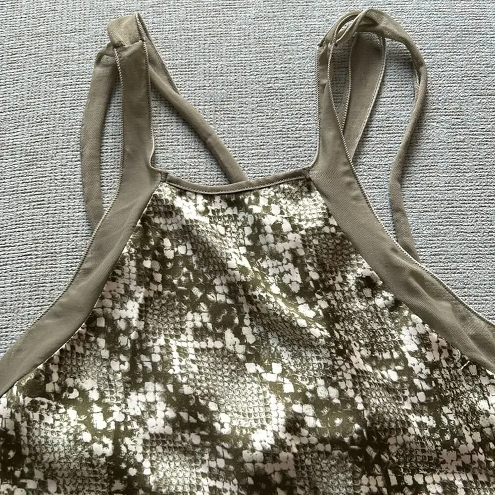 NEW Free People Night Out green Snake Skin print strappy thong Bodysuit